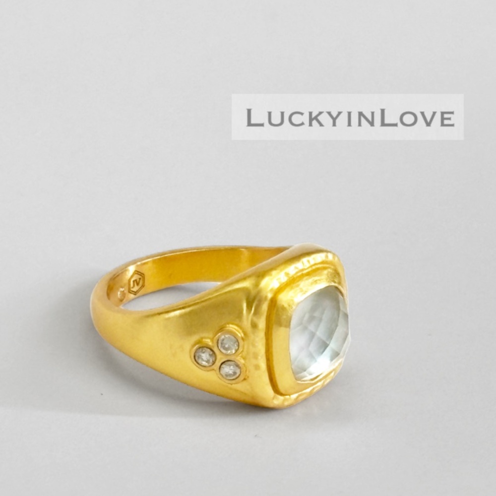JULIE VOS®  Rare Aquitaine Catalina Statement Ring Triad CZ Iridescent CLEAR
